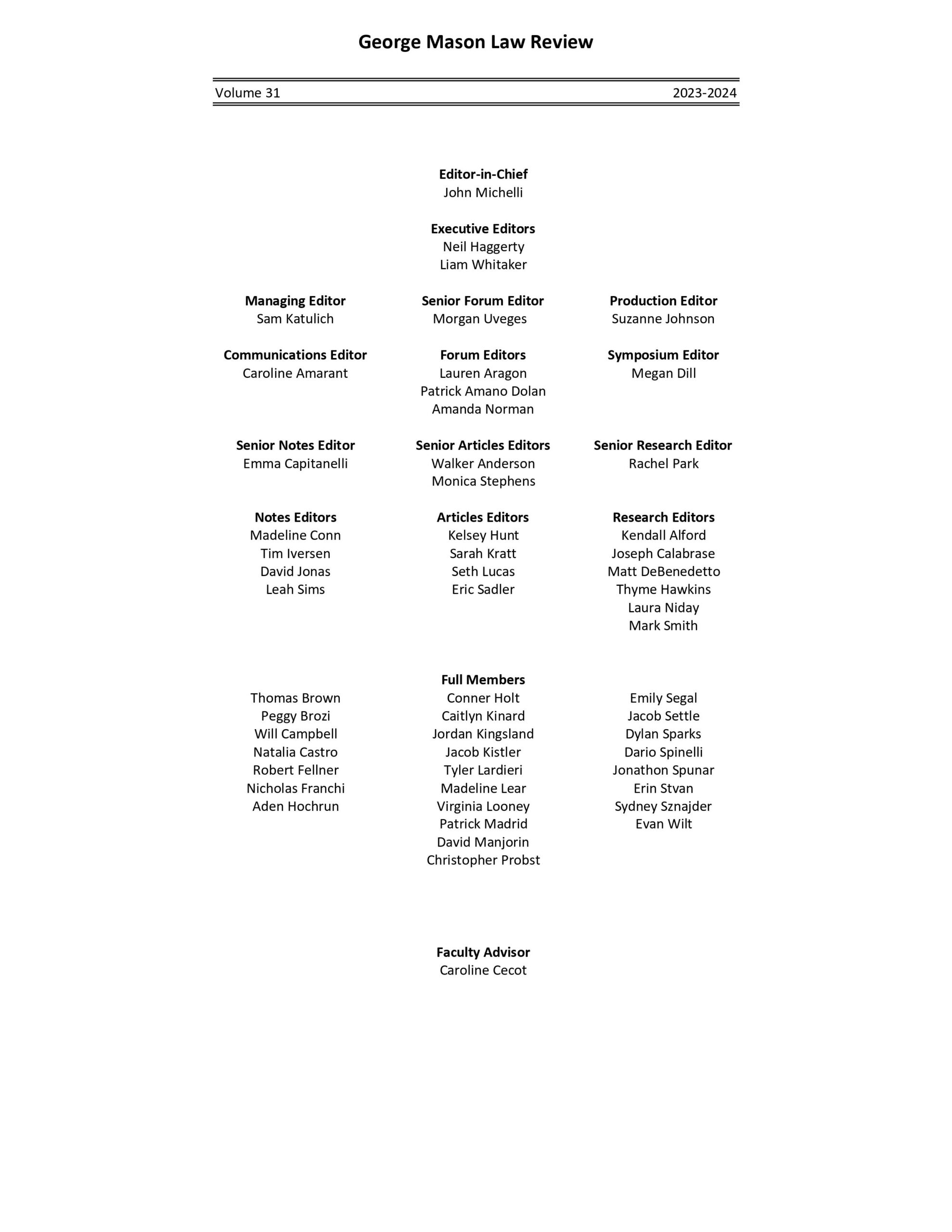 Mastheads the george mason law review